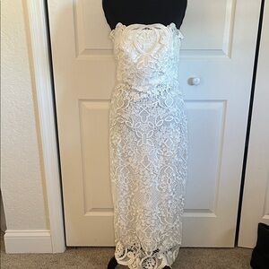 Badgley Mischka White Strapless Lace Midi Dress Sz 6 NWT Wedding Bachelorette